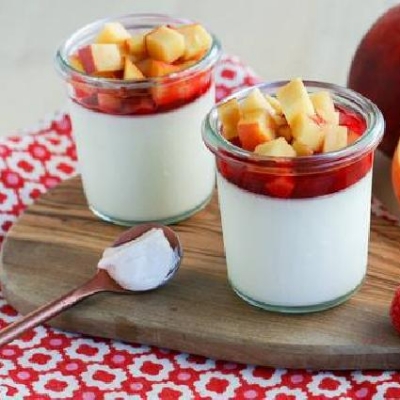 Panna Cotta with Peaches and Raspberries