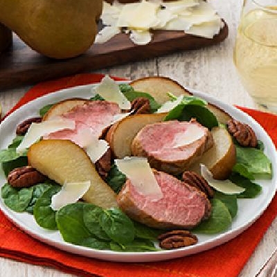Pork and Roasted Pears with Spinach Salad 